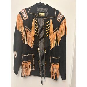 Classyak Suede Beaded Fringe  Jacket Blazer